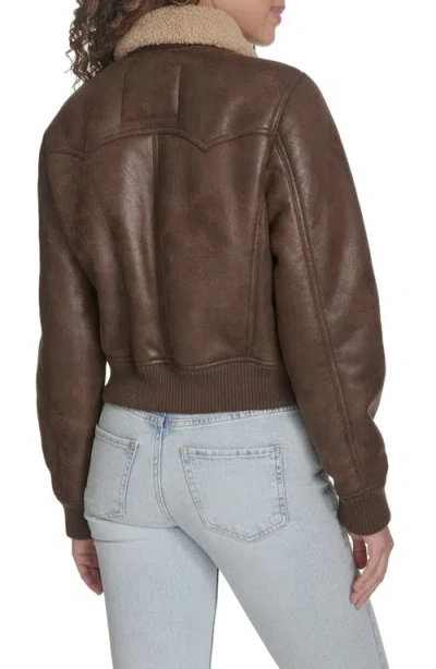 Levi's Faux Leather Bomber Jacket With Sherpa Collar In Brown