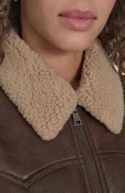 Levi's Faux Leather Bomber Jacket With Sherpa Collar In Brown