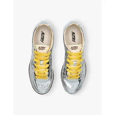Autry Front Lace Sneakers In Bright Yellow And Shiny Silver In Silver