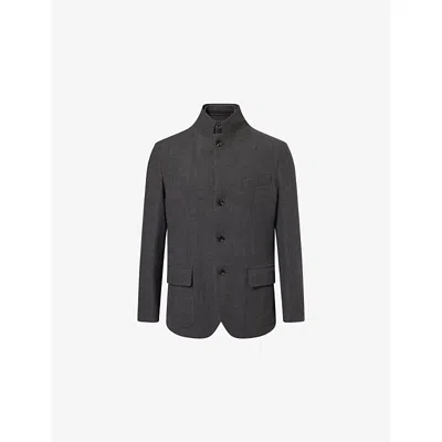 Corneliani Mens Grey Melange Blackboard Single-breasted Stand-collar Wool-cashmere Blend Jacket In Black