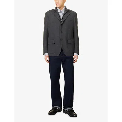 Corneliani Mens Grey Melange Blackboard Single-breasted Stand-collar Wool-cashmere Blend Jacket In Black