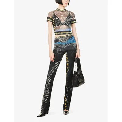 Ottolinger Womens Polka Dot Zip Print Mock-neck Graphic-pattern Mesh Top In Gray