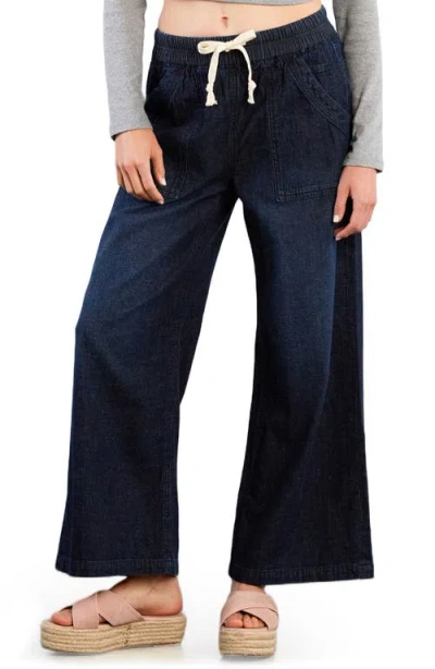 Hint Of Blu Wide Leg Drawstring Jeans In Blue