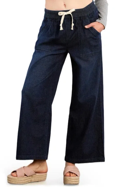 Hint Of Blu Wide Leg Drawstring Jeans In Blue