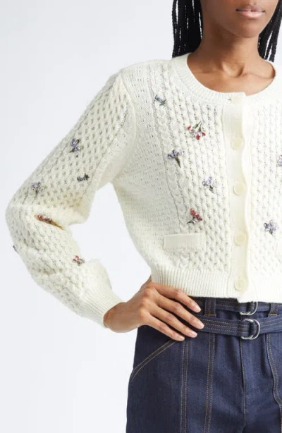 Cinq À Sept Rasa Embellished Cropped Cardigan In White