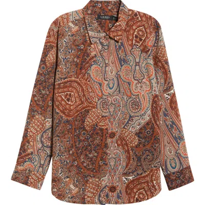 Ralph Lauren Lauren  Paisley Print Classic Fit Crepe Button-up Shirt In Brown