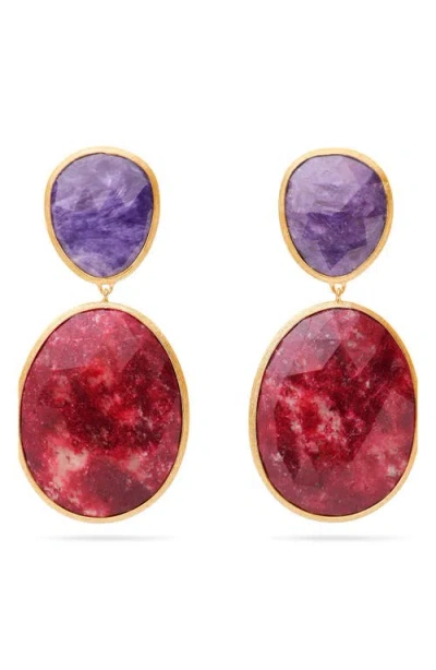 Marco Bicego Lunaria Charoite & Thulite Drop Earrings In Red