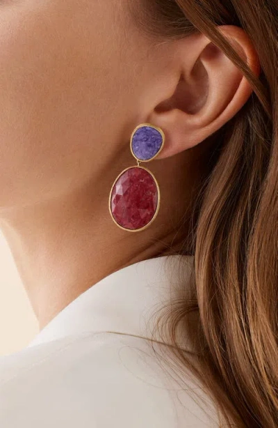 Marco Bicego Lunaria Charoite & Thulite Drop Earrings In Red