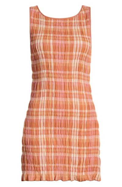 Billabong Check Me Out Sleeveless Smocked Minidress In Orange