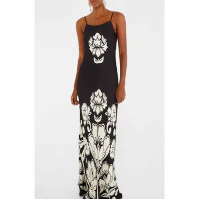 Farm Rio Floral Arabesque Maxi Slipdress In Black