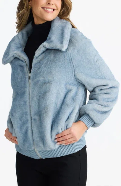 Brave + True Brave+true Celeste Faux Fur Bomber Jacket In Blue