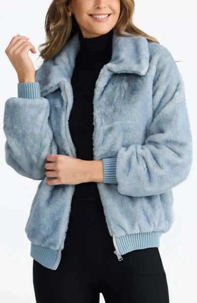 Brave + True Brave+true Celeste Faux Fur Bomber Jacket In Blue