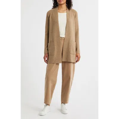 Eileen Fisher Merino Wool Open Front Cardigan Sweater In Brown