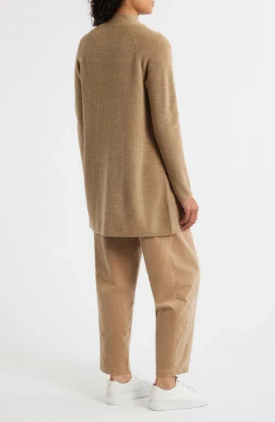 Eileen Fisher Merino Wool Open Front Cardigan Sweater In Brown
