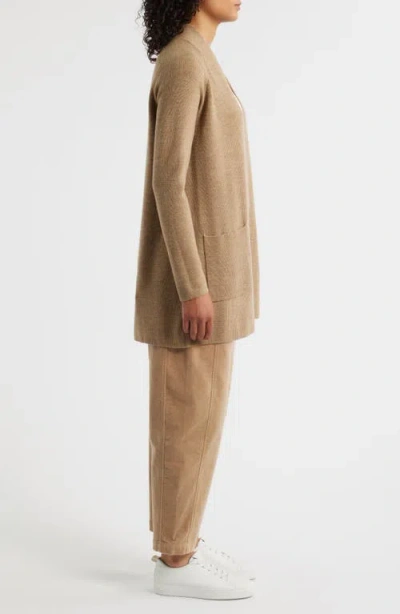 Eileen Fisher Merino Wool Open Front Cardigan Sweater In Brown