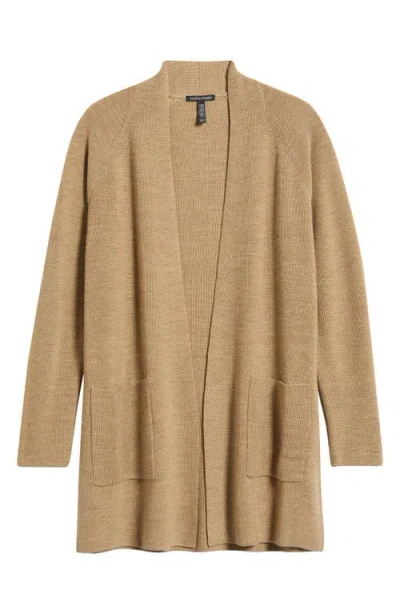 Eileen Fisher Merino Wool Open Front Cardigan Sweater In Brown