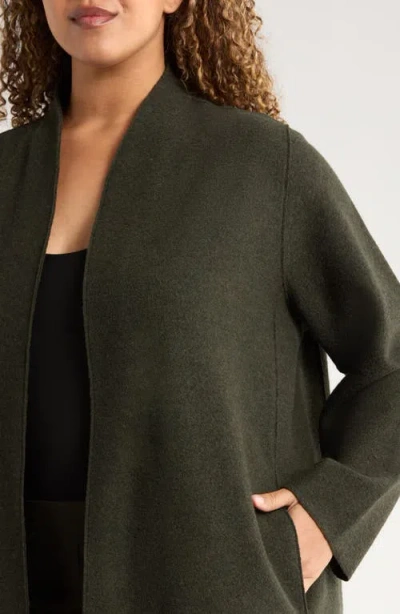 Eileen Fisher Lightweight Boiled Wool High Collar Jacket In Regenerative Wool In Black