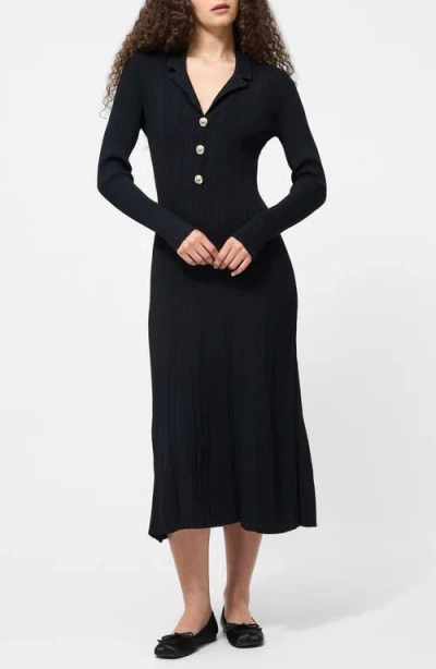 French Connection Long Sleeve Rib Knit Maxi Dress In Black