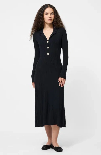 French Connection Long Sleeve Rib Knit Maxi Dress In Black