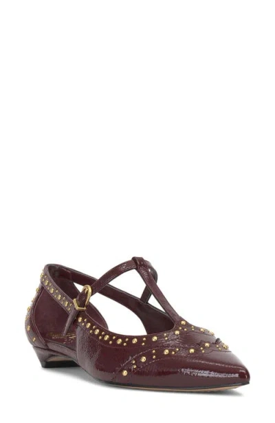 Vince Camuto Valkie T-strap Mary Jane Flats In Burgundy