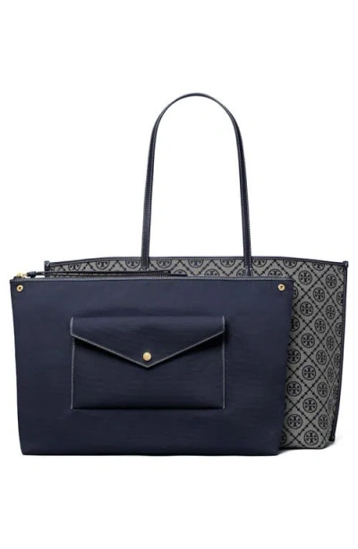 Tory Burch Perry T Monogram Jacquard Triple Compartment Tote In Blue