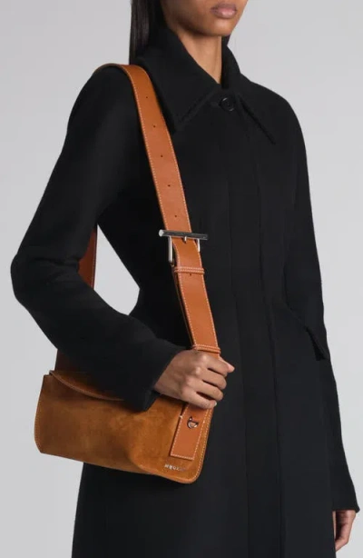 Alexander Mcqueen Mcqueen T-bar Sling Asymmetric Suede Crossbody Bag In Multi