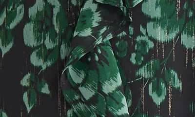Kasper Floral Metallic Ruffle Chiffon Top In Green