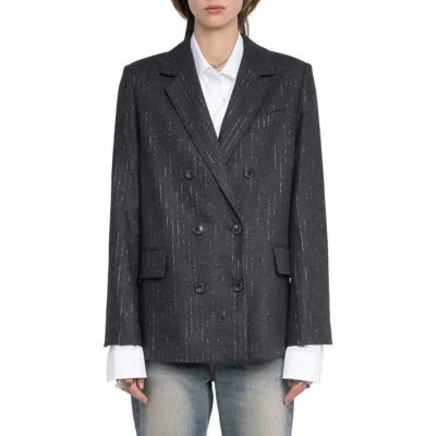 Zadig & Voltaire Vaska Metallic Stripe Double Breasted Blazer In Gray