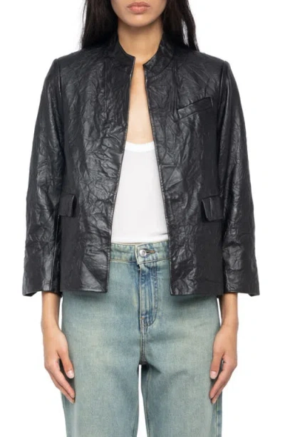 Zadig & Voltaire Womens Black Veryn Collarless Slim-fit Crinkled-leather Jacket In Black