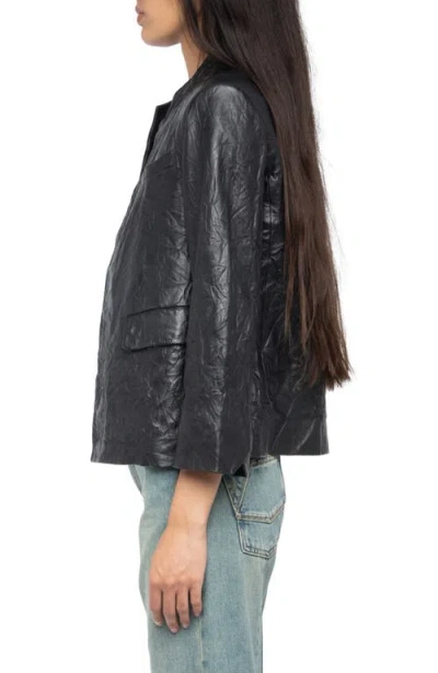 Zadig & Voltaire Womens Black Veryn Collarless Slim-fit Crinkled-leather Jacket In Black