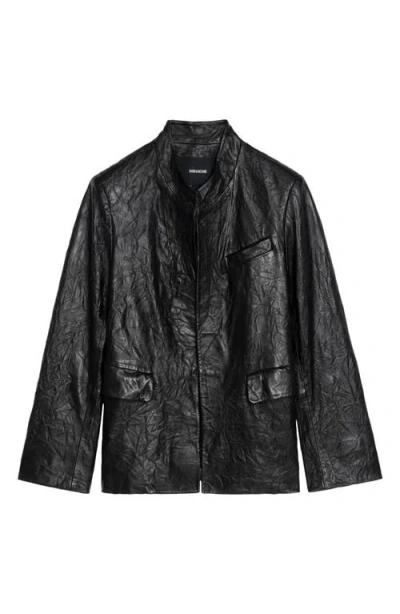 Zadig & Voltaire Womens Black Veryn Collarless Slim-fit Crinkled-leather Jacket In Black