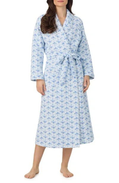 Eileen West Women's Long Sleeve Diamond Quilt Ballet Wrap Robe In Blue
