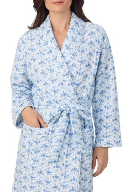 Eileen West Women's Long Sleeve Diamond Quilt Ballet Wrap Robe In Blue