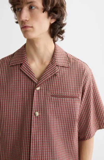 Scotch & Soda Micro Geo Print Regular Fit Camp Shirt In Brown