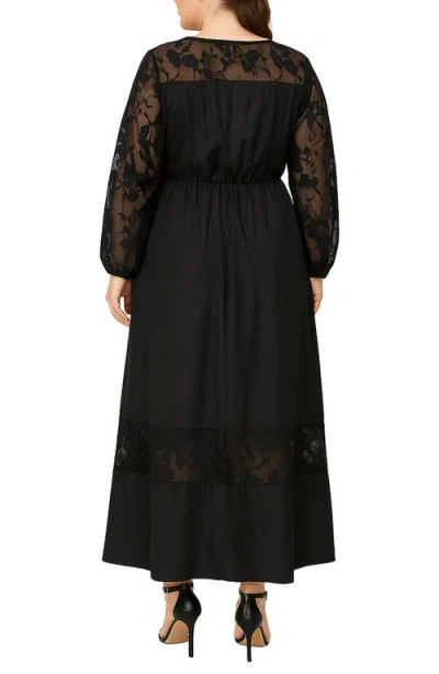 Standards & Practices Mixed Media Long Sleeve Maxi Dress In Black