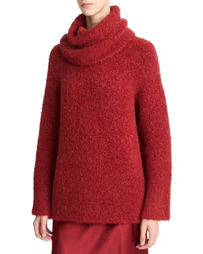 Vince Boucle Turtleneck Tunic Sweater In Red