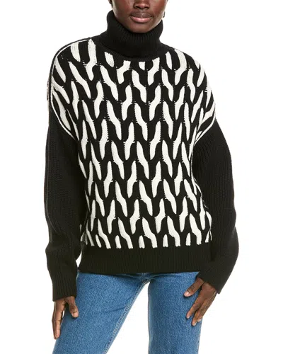 Hugo Boss Virgin-wool Sweater With Two-tone Cable Structure In Black