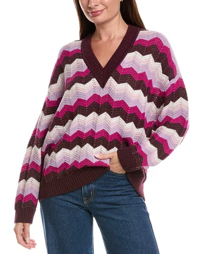M Missoni Oversized V-neck Zigzag Sweater In Purple