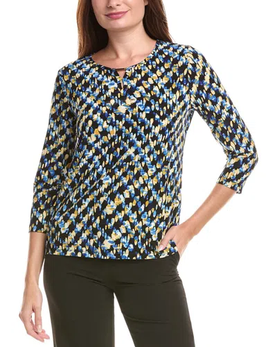Jones New York Abstract Keyhole Three-quarter Sleeve Crepe Top In Blue