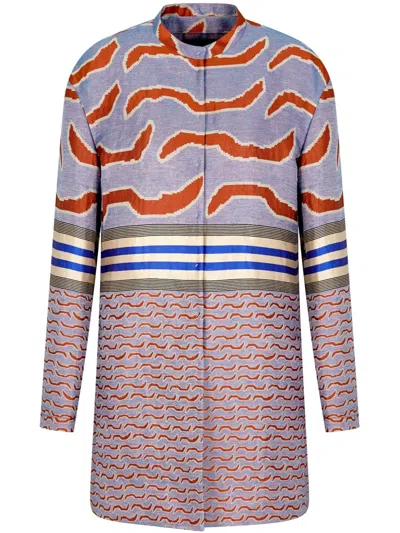 Giorgio Armani Patterned-jacquard Coat In Purple