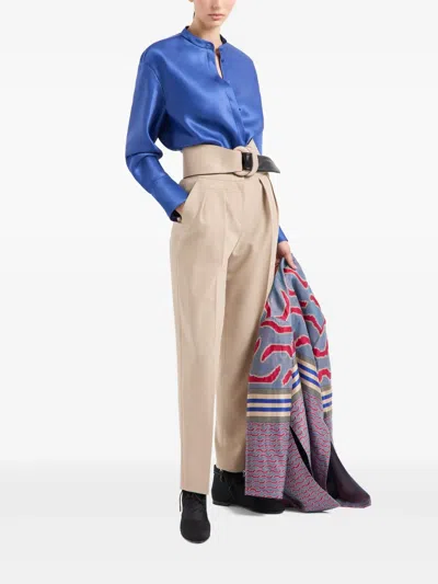 Giorgio Armani Patterned-jacquard Coat In Purple