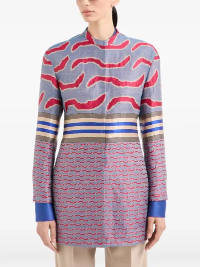 Giorgio Armani Patterned-jacquard Coat In Purple