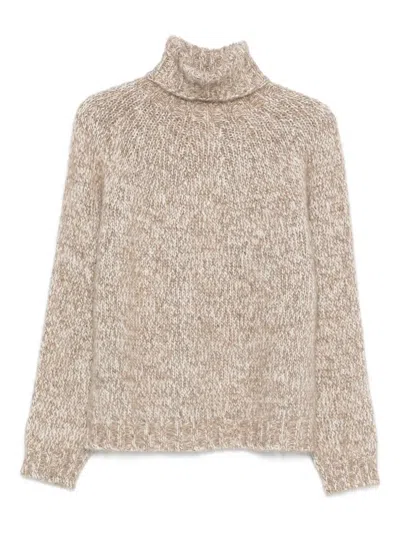 P.a.r.o.s.h High Turtleneck Knit Sweater With Ribbed Hem And Cuffs In Neutral