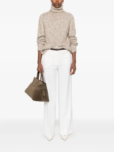 P.a.r.o.s.h High Turtleneck Knit Sweater With Ribbed Hem And Cuffs In Neutral