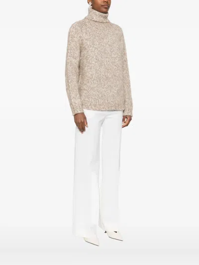 P.a.r.o.s.h High Turtleneck Knit Sweater With Ribbed Hem And Cuffs In Neutral