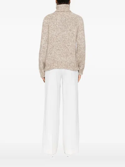 P.a.r.o.s.h High Turtleneck Knit Sweater With Ribbed Hem And Cuffs In Neutral