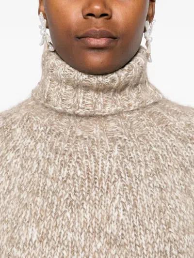 P.a.r.o.s.h High Turtleneck Knit Sweater With Ribbed Hem And Cuffs In Neutral