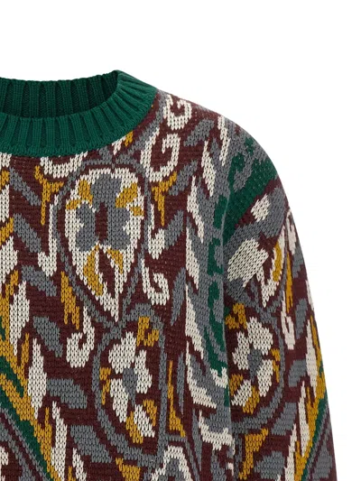 Etro Patterned Jacquard Wool Sweater With Dropped Shoulders In Green