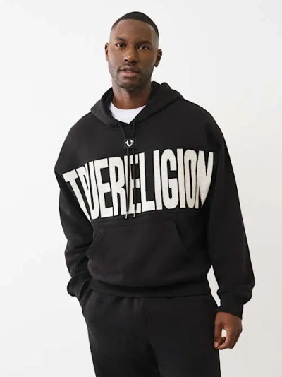 True Religion Men's Knit Logo Panel Boxy Hoodie In Black