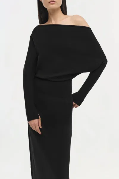 Simkhai Janese Draped Wool-blend Midi Dress In Black